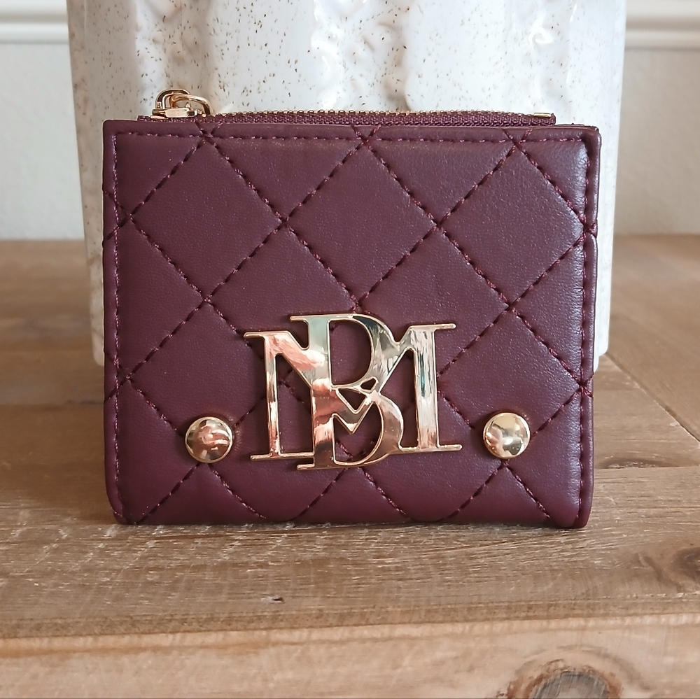 New Badgley Mischka Women's Plum Quilt Diamond Short Card Wallet
